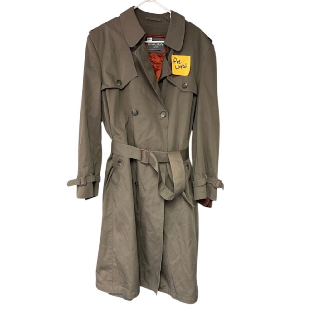 Oakton Ltd Vintage Trench Coat Button Double Breast Belted Gray Mens Sz 46 Long
